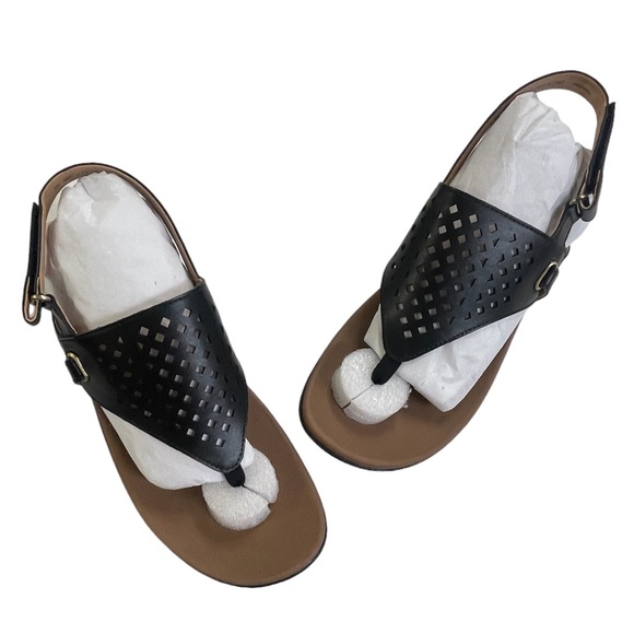 NIB Rockport Womens Ridge Thongs Geometric Perforated Sandal Black Size 8W - Picture 1 of 8
